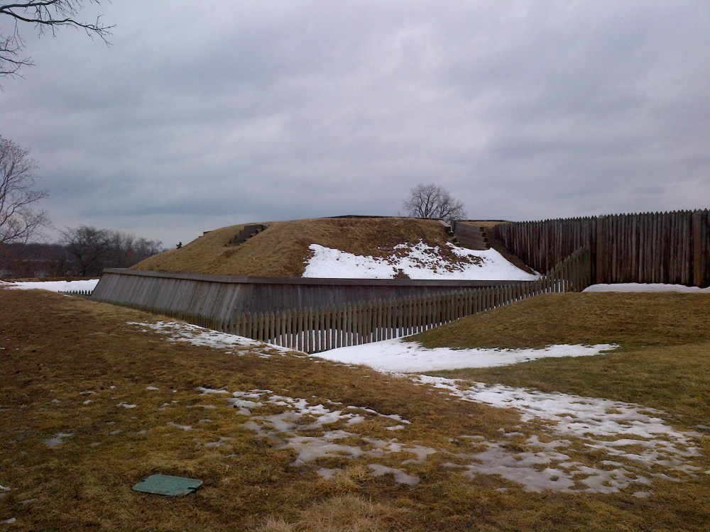 On the outside of Fort George. 