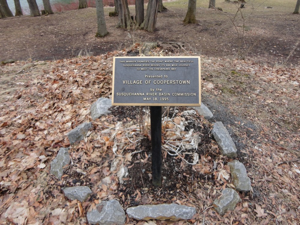 A plaque marking the spot where the Susquehanna River begins its long journey to Chesapeake Bay. 